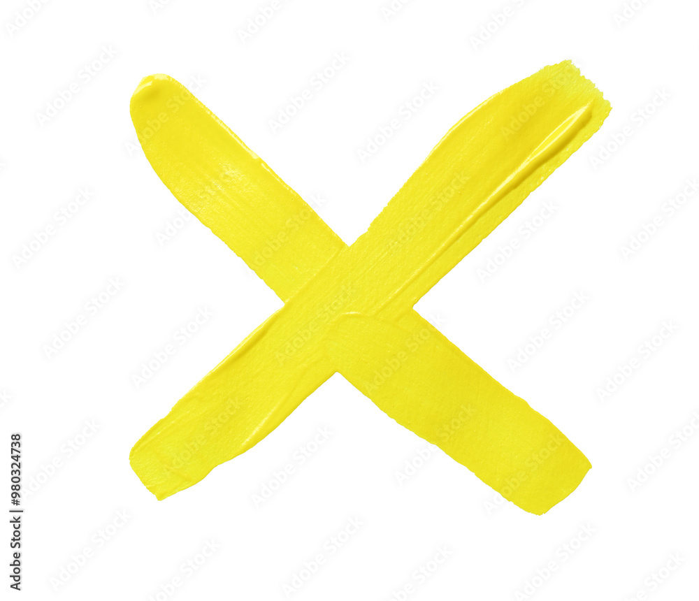 Cross mark of Yellow brush isolated with transparent image.
