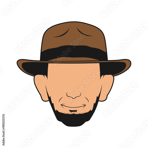 vector illustration of a cartoon icon of a cowboy face with a beard