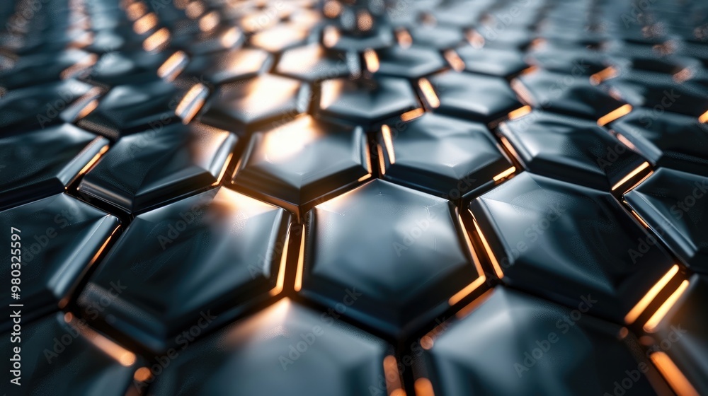 Hexagonal abstract metal background with light Hexagonal abstract metal background with light