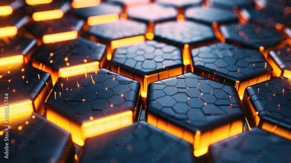 Hexagonal abstract metal background with light Hexagonal abstract metal background with light