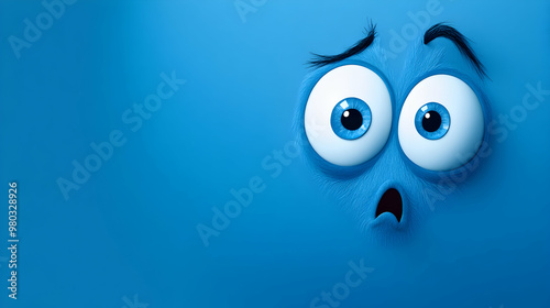 A cartoon face with large, wide eyes and an open mouth. photo