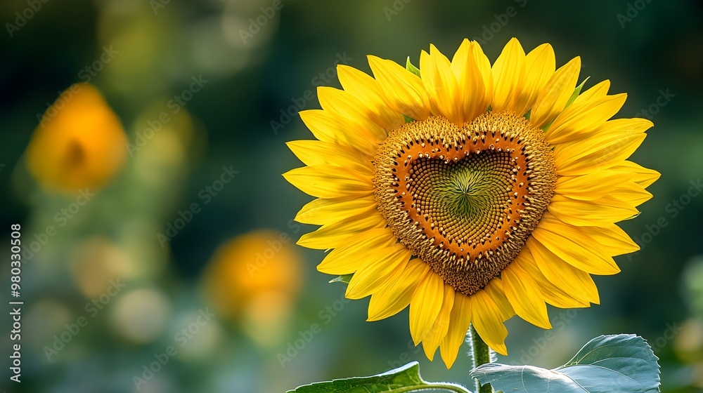 Fototapeta premium Intimate shot of a sunflower's heart, highlighting the symmetrical seed arrangement and contrasting with the bright yellow petals