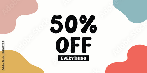 A Minimalistic Yet Colorful Discount Banner With Abstract Shape In White Background