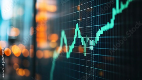 Close-up of a digital stock market screen displaying a dividend stock graph with a green upward trend line, symbolizing financial growth, investment success, and economic prosperity.  photo