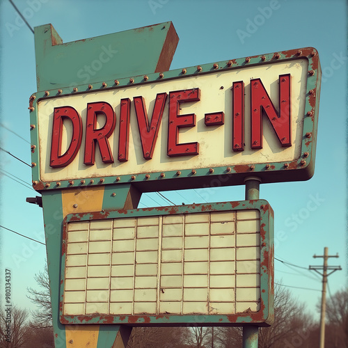 Vintage drive-in movie theater sign with retro design