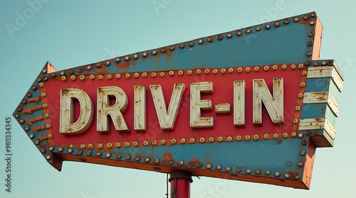 Classic vintage drive-in movie theater sign with retro design