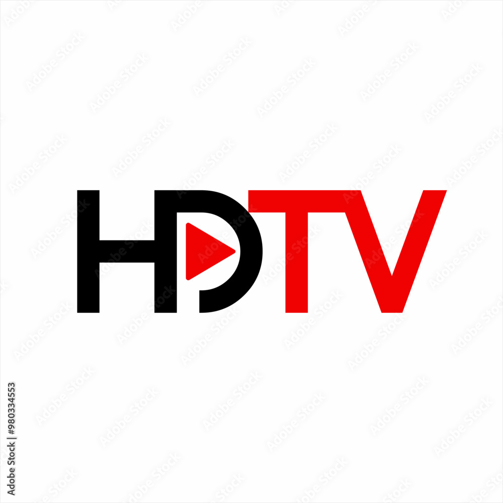 HDTV text logo design with play symbol on letter D. HDTV text logo design with play symbol on letter D.