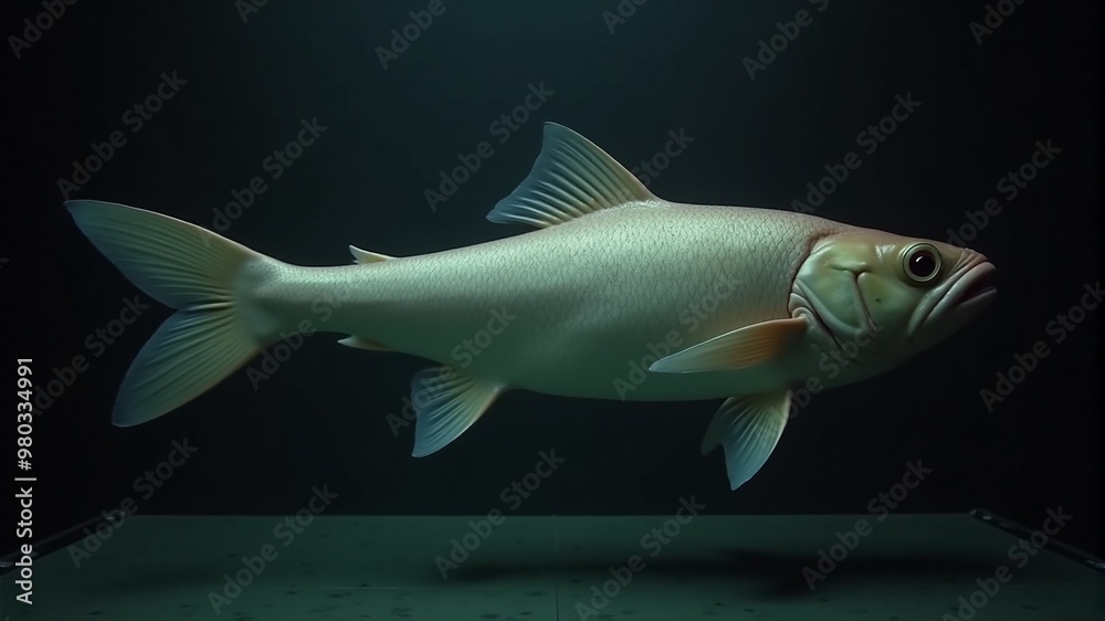a fish with a yellow tail is floating in the water. a fish with a yellow tail is floating in the water.