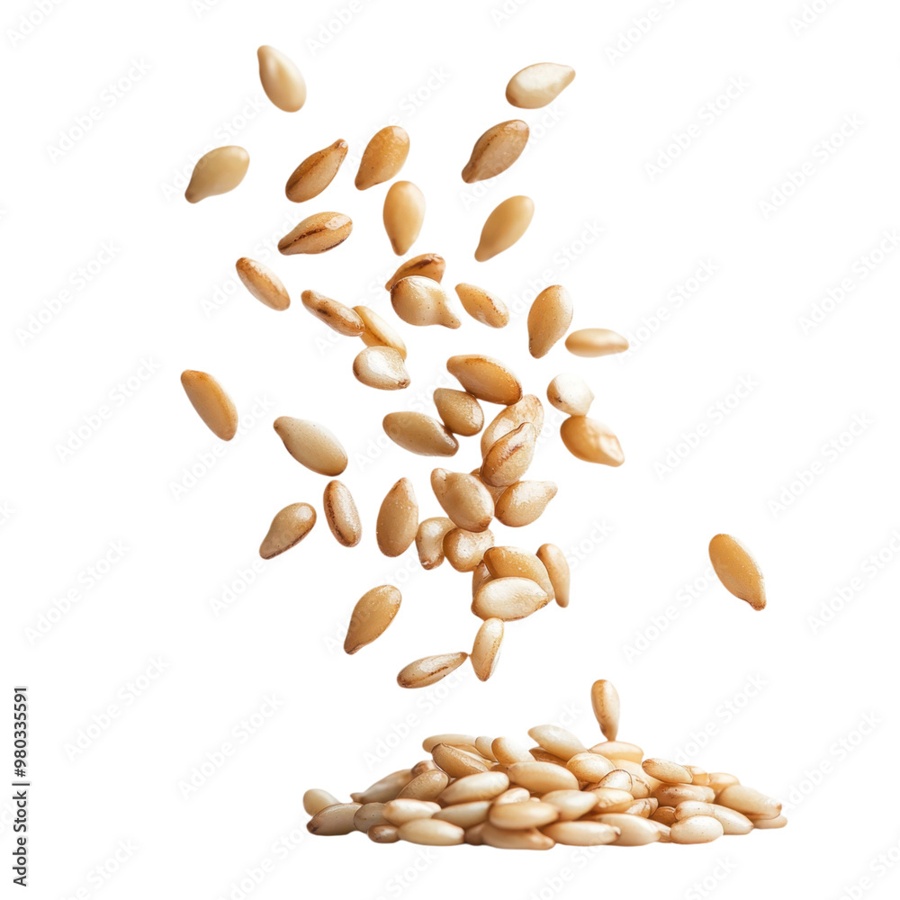 custom made wallpaper toronto digitalA beautiful display of sesame seeds falling gracefully onto a pile, showcasing their natural texture and light color. transparent background