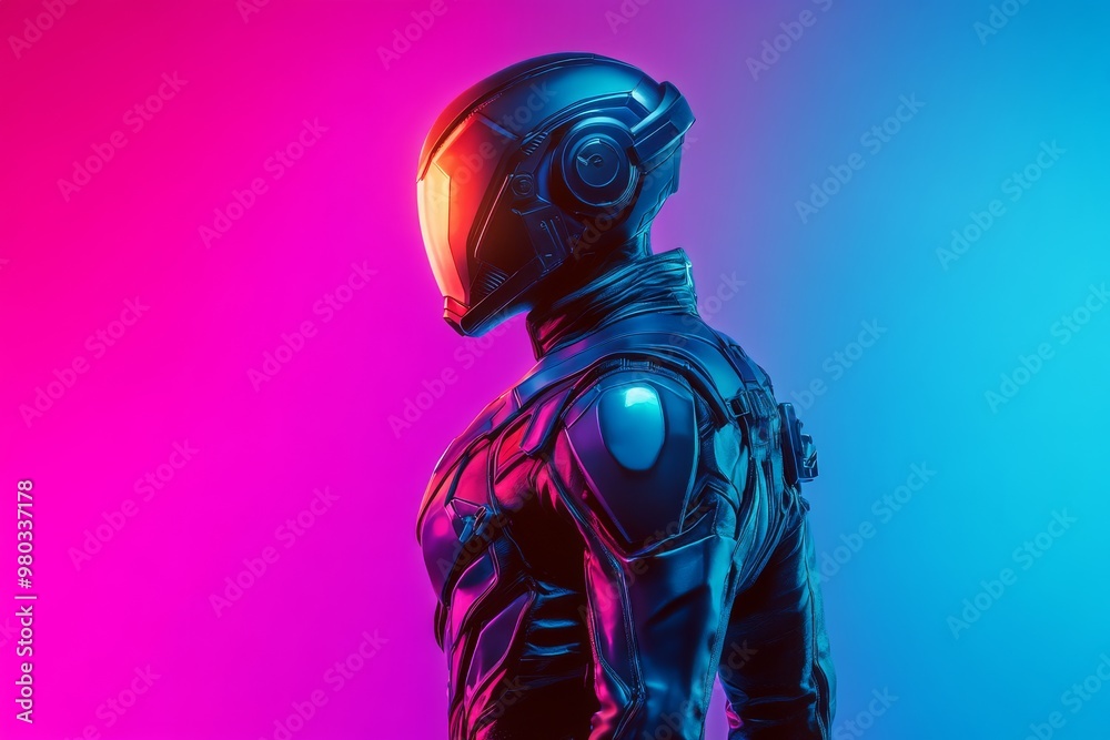Futuristic Cyborg in Neon Lights. Futuristic Cyborg in Neon Lights.