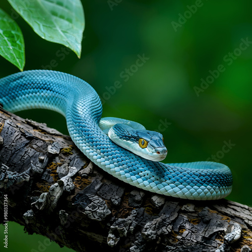 Blue Pit Viper Snake (Trimeresurus insularis). photo