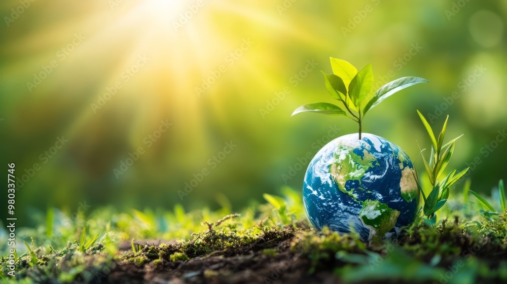 Sustainable Future with a Thriving Planet Symbolized by Small Seedling Globe
