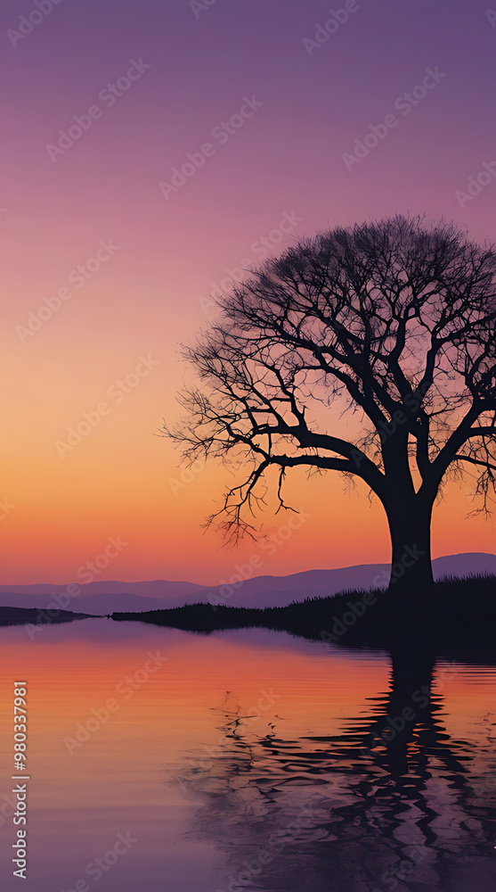 An abstract minimalist mobile wallpaper featuring a lone tree silhouette on a flat landscape, with a soft gradient sunset in the background transitioning from orange to purple An abstract minimalist mobile wallpaper featuring a lone tree silhouette on a flat landscape, with a soft gradient sunset in the background transitioning from orange to purple