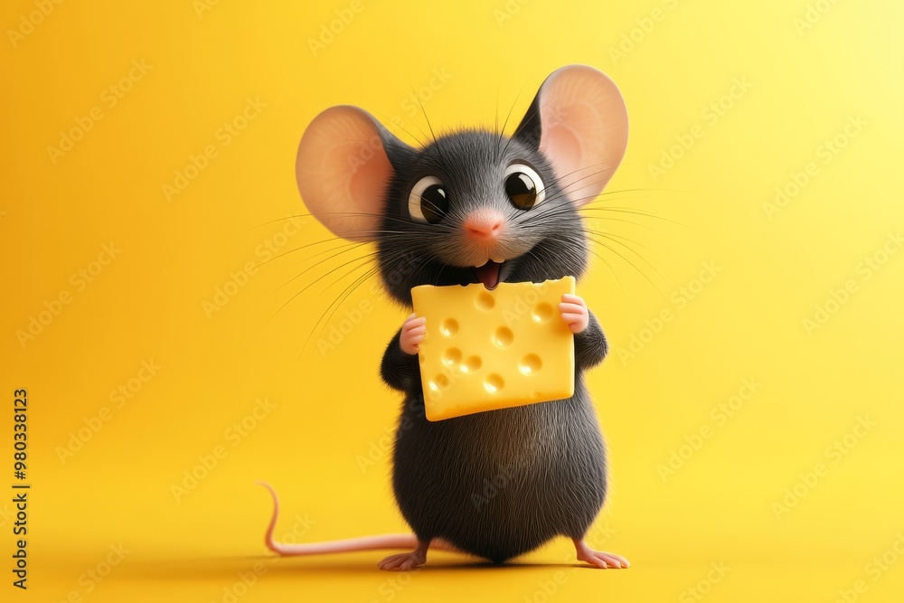 Cute cartoon mouse eating cheese. Cute cartoon mouse eating cheese.