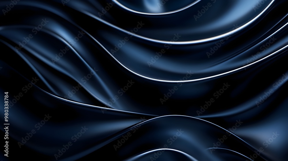 Fototapeta premium Metallic silver swirling lines on a dark midnight blue background, intricate yet harmonious, seamless pattern, subtle highlights and shadows, modern elegance.