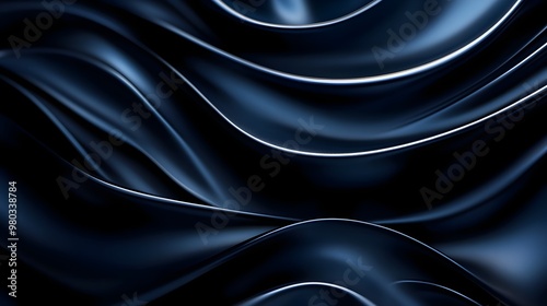 Metallic silver swirling lines on a dark midnight blue background, intricate yet harmonious, seamless pattern, subtle highlights and shadows, modern elegance. photo