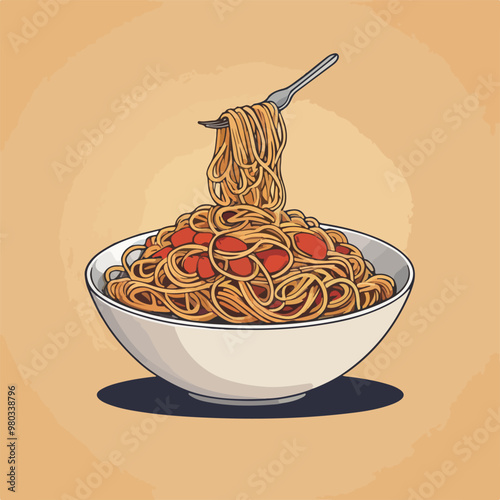 Bowl of spaghetti free line color illustration design
