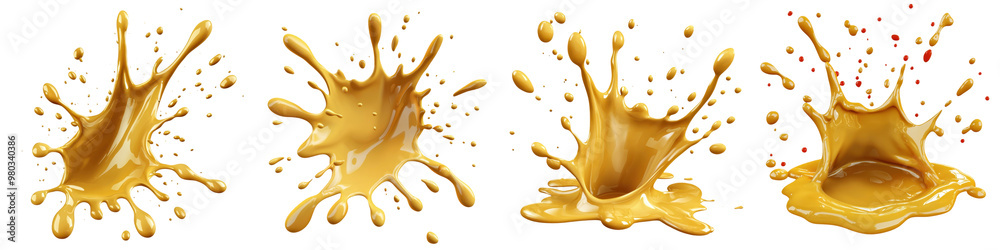 Dynamic splashes of golden paint on a white background, showcasing vibrant color and creative motion in a visually striking manner. transparent background Dynamic splashes of golden paint on a white background, showcasing vibrant color and creative motion in a visually striking manner. transparent background