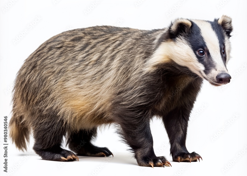 side view of a standing european badger isolated on a white background as transparent PNG side view of a standing european badger isolated on a white background as transparent PNG