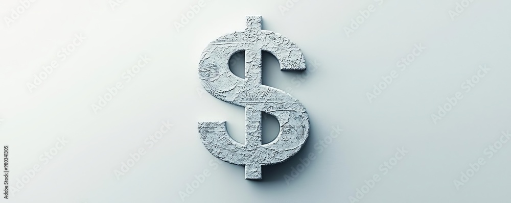 A close-up view of a textured dollar symbol, symbolizing currency and finance in a minimalistic style. A close-up view of a textured dollar symbol, symbolizing currency and finance in a minimalistic style.