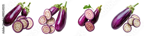 Wallpaper Mural Fresh eggplants sliced and whole, showcasing their vibrant purple skin, perfect for culinary and health-related projects. transparent background Torontodigital.ca