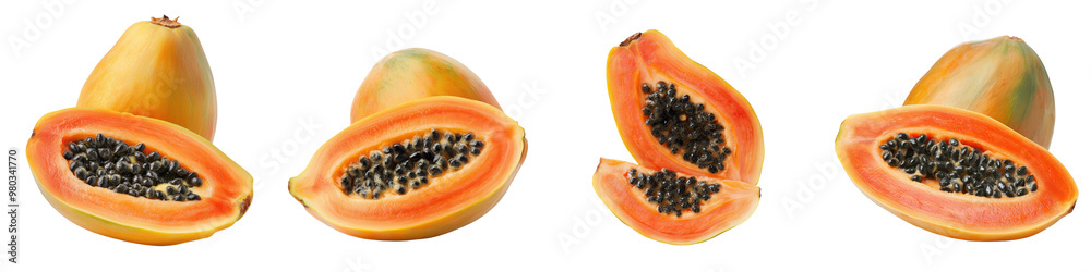 Fresh papaya slices showcasing vibrant color and unique texture, perfect for healthy eating or tropical cuisine themes. transparent background Fresh papaya slices showcasing vibrant color and unique texture, perfect for healthy eating or tropical cuisine themes. transparent background