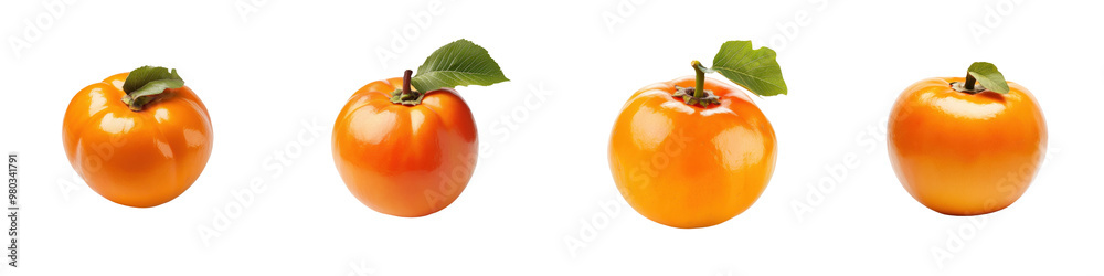 Fresh persimmons arranged beautifully, showcasing their vibrant orange color and green leaves, perfect for culinary inspiration. transparent background Fresh persimmons arranged beautifully, showcasing their vibrant orange color and green leaves, perfect for culinary inspiration. transparent background