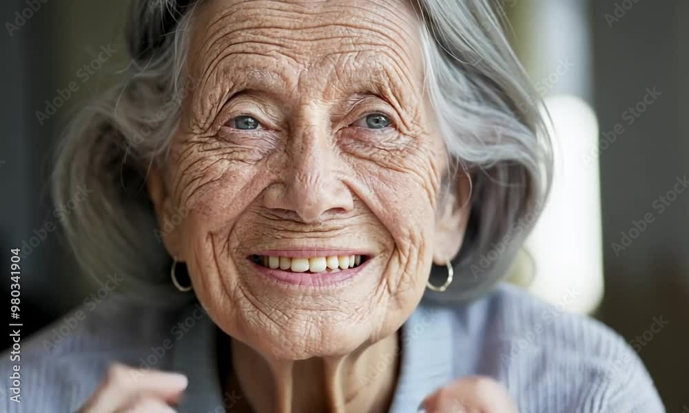 An old woman with wrinkles, grey hair and bright eyes, in natural light. She should be smiling, with her hands on her chin, showing wisdom, kindness and the beauty of aging. An old woman with wrinkles, grey hair and bright eyes, in natural light. She should be smiling, with her hands on her chin, showing wisdom, kindness and the beauty of aging.