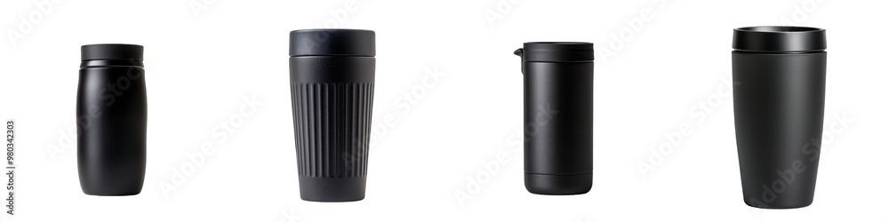 Set of elegant black containers, perfect for coffee, tea, or tea. Stylish and modern design for home or office use. transparent background Set of elegant black containers, perfect for coffee, tea, or tea. Stylish and modern design for home or office use. transparent background