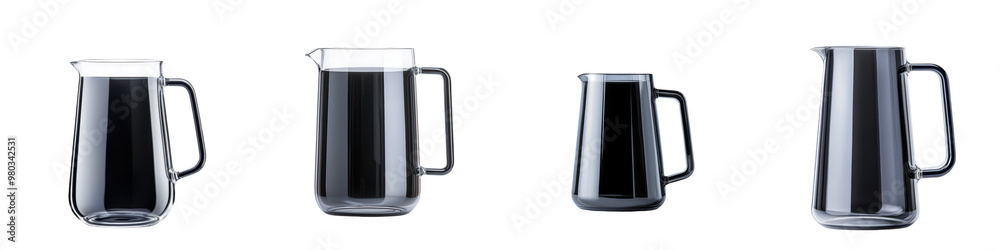 Set of sleek metallic pitchers in various sizes, perfect for serving drinks or as stylish kitchen decor. transparent background Set of sleek metallic pitchers in various sizes, perfect for serving drinks or as stylish kitchen decor. transparent background