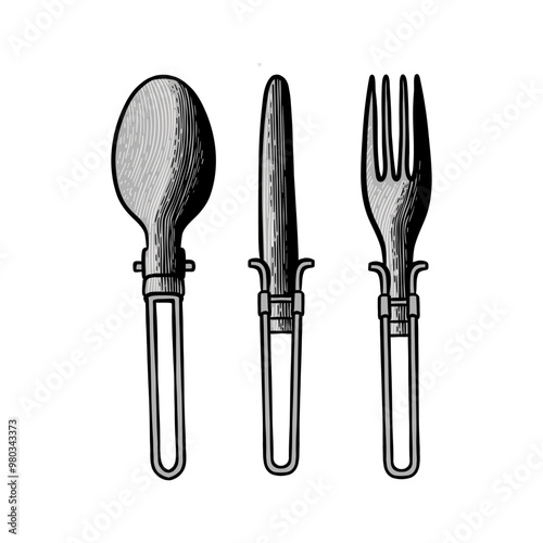 Hand drawn Camping cookware colored illustration