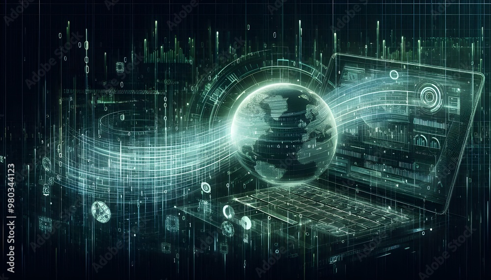 Digital binary code data streaming on a dark Digital binary code data streaming on a dark