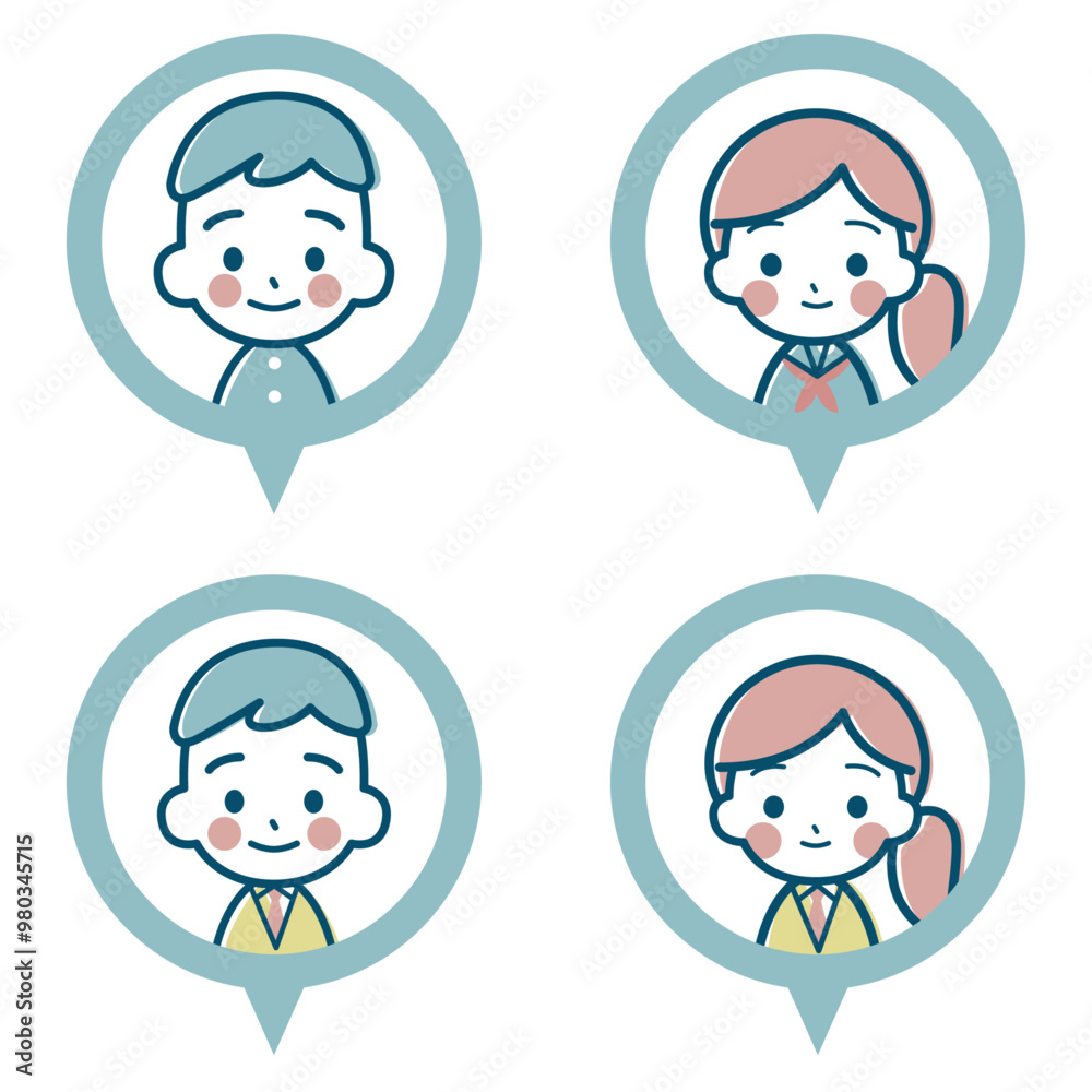 学生男女のシンプルなフレームアイコン
