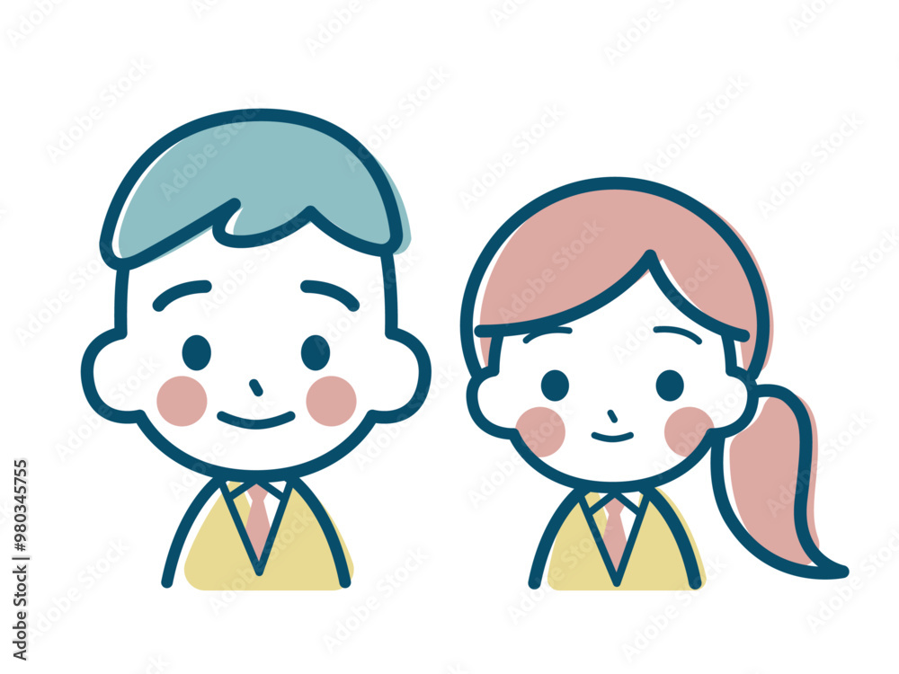ブレザーを着た学生男女のシンプルキャラアイコン