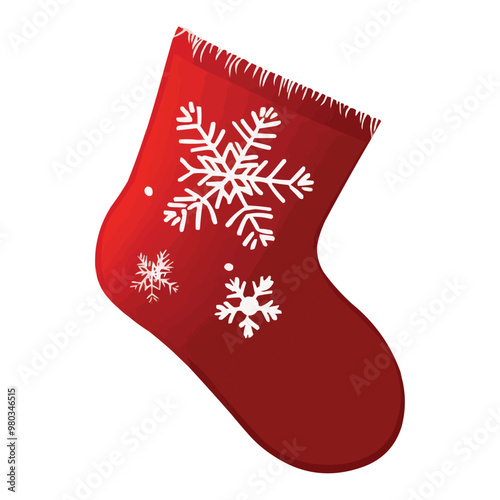Simple vector clipart of a red Christmas stocking with white snowflakes