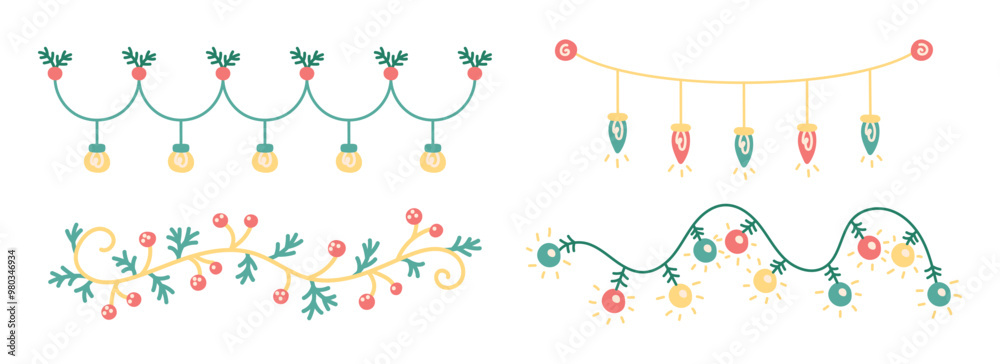 Christmas Garland Set. Hand drawn design elements. For postcards, patterns and banners. Christmas and New Year. Isolated Vector illustration. Christmas Garland Set. Hand drawn design elements. For postcards, patterns and banners. Christmas and New Year. Isolated Vector illustration.