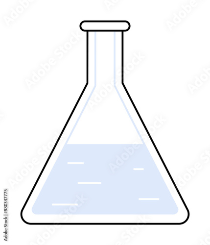 Laboratory glass flask containing light blue liquid with a simple, minimalist design. Ideal for chemistry, education, research, laboratory, and science themes.