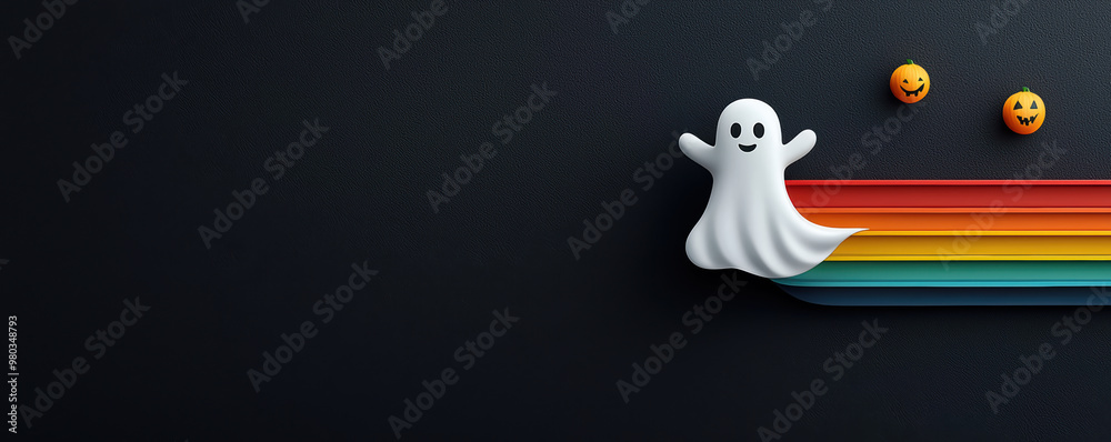 A playful ghost with vibrant rainbow colors on a dark background, bringing a fun and whimsical touch to your designs. A playful ghost with vibrant rainbow colors on a dark background, bringing a fun and whimsical touch to your designs.