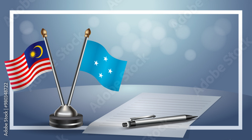 Malaysia and Micronesia Small national flag on bokeh background, cooperative relationship