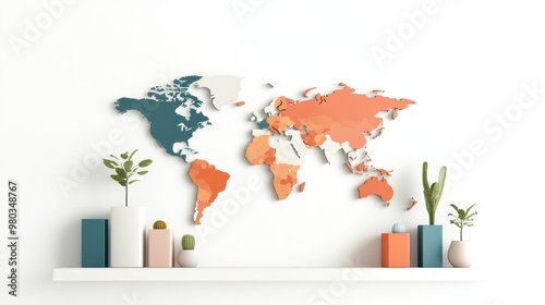 Political Map with Color Coded Regions, A political world map with different regions colored according to their political affiliations, economic groupings, or cultural similarities. photo