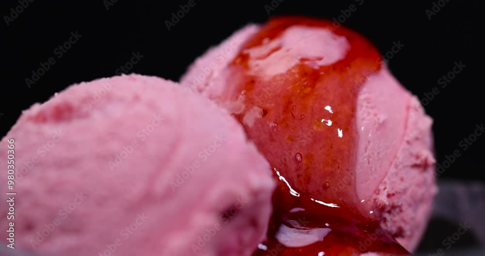 sweet creamy strawberry-flavored ice cream, red strawberry-flavored ice cream in a glass bowl