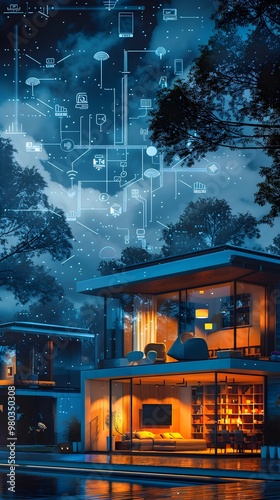 Smart Home Automation with Interconnected Devices Controlling Lighting Heating Security and Entertainment Systems