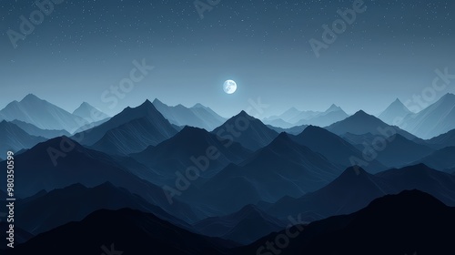 Moonlit Mountains Wallpaper. A dark mountain range under a moonlit sky.