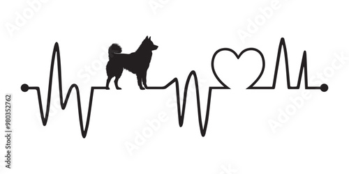 Heartbeat line with Alaskan Malamute Dog silhouette, Dog and Heartbeat frequency with Heart Love vector illustration
