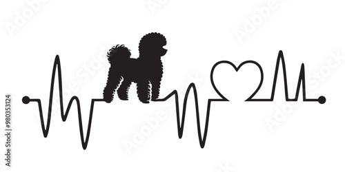 Heartbeat line with Bichon Frise Dog silhouette, Dog and Heartbeat frequency with Heart Love vector illustration
 photo