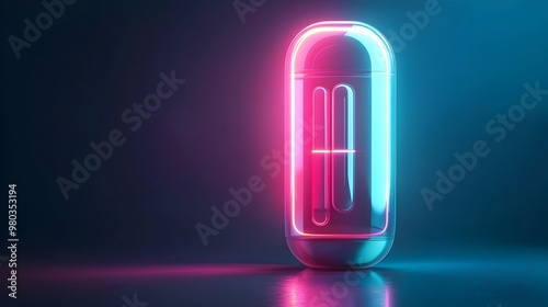 Futuristic Neon-Lit Medical Capsule with Glowing Digital Health Display