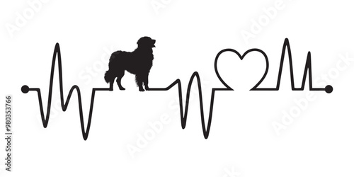 Heartbeat line with Great Pyrenees Dog silhouette, Dog and Heartbeat frequency with Heart Love vector illustration
