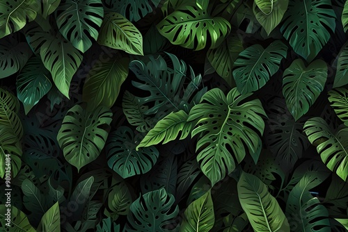 lush tropical foliage, green nature background Generative AI