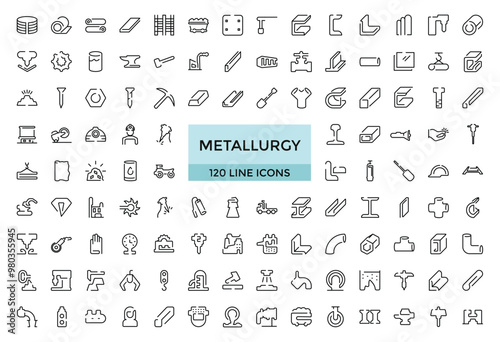 Metallurgy Thin Line Icons Set. Steel And Metal Tube Metallurgy Production Concept Linear icon, Outline icons collection. Simple and editable vector illustration.