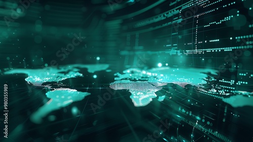 Speedy tech grid on world map business theme, background, plain background, connectivity, data